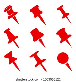 Set push pin sign icons for web site, page and mobile app design element. Push pins pinned in different angles – vector