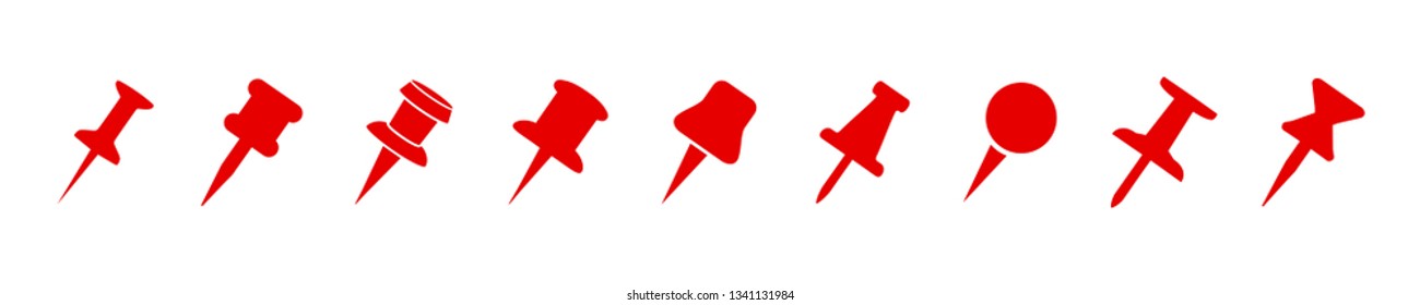 Set push pin sign icons for web site, page and mobile app design element. Push pins pinned in different angles – for stock