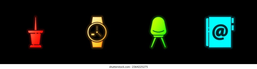 Set Push pin, Wrist watch, Office chair and Address book icon. Vector