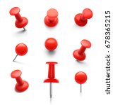Set of push pins in different angles. Vector illustration.