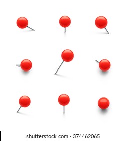 Set of push pins in different angles. Vector illustration.
