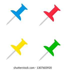 Set of push pins in different colorsisolated on white background
