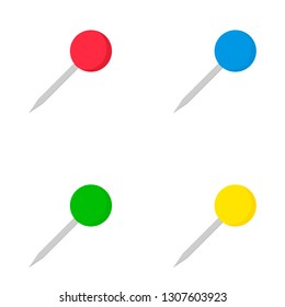 Set of push pins in different colorsisolated on white background