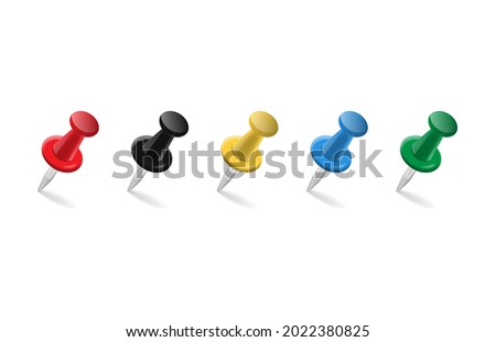 Set of push pins in different colors.Vector illustration isolated on white background.Eps 10.