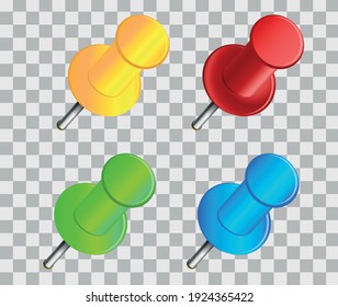 Set of push pins in different colours. Vector illustration.
