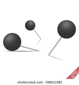 Set of push pins in different foreshortening. Vector illustration