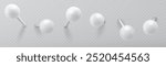 Set of push pins. Thumbtacks ready for your design. Different angle view. Vector illustration isolated on white background