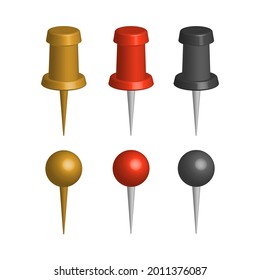 Set of push pins - vector illustration isolated on white.