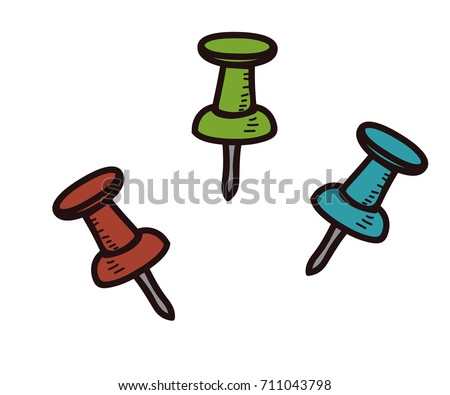 Set of pushpin hand drawn icons. Vector doodle illustration in eps10