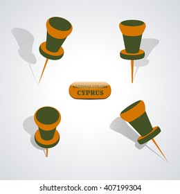 Set of pushpin in the national colors of Cyprus, vector illustration.