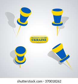 Set of pushpin in the national colors of Ukraine, vector illustration.