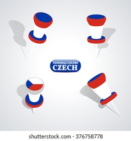 Set of pushpins in the national colors of Czech Republic, vector illustration.