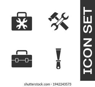 Set Putty knife, Toolbox,  and Hammer and wrench icon. Vector