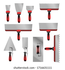 Set of putty knife vector icons for construction and repair isolated on white background