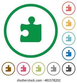 Set of puzzle color round outlined flat icons on white background