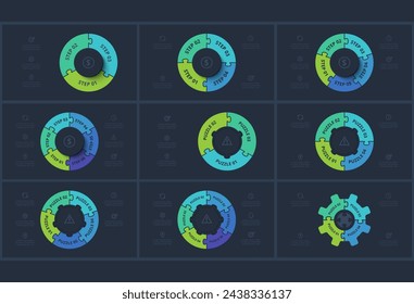 Puzzle-Konzept für Infografik mit 3, 4, 5, 6 Schritten, Teilen oder Prozessen. Vorlage für Web auf einem Hintergrund.