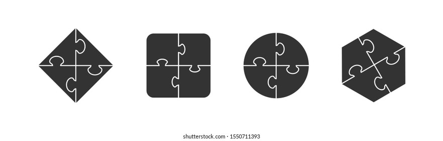Set of puzzle icons of different shapes. Flat simple design.
