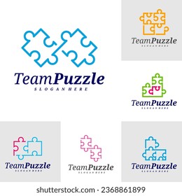 Set of Puzzle logo design vector template, Vector label of puzzle, illustration, Creative icon, design concept
