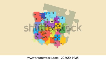 Set of puzzle pieces behind the big puzzle pieces. Vector illustration eps 10