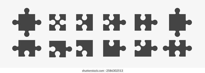 Set of Puzzle Pieces Black icon on white