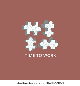 Set of puzzle pieces. Concept of team building, corporate work, connection. Minimalistic flat vector illustration with shapes and textures isolated on background for card, poster design, templates