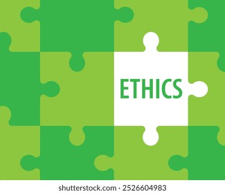 Set of puzzle pieces concept vector with typography of ethics. Set, piece, vector, typography, toy, sign, jigsaw. Can use for infographic, banner, poster, web design. Isolated on white background.