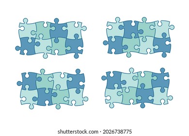 Set of puzzle pieces of different colors isolated on white background. Vector illustration.