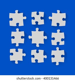 Set of puzzle pieces in a flat design, vector illustration