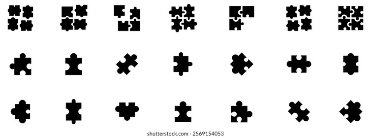 Set of puzzle pieces isolated on white background. Jigsaw puzzle with pieces. Vector design templates. Business presentation concept. Vector illustration. EPS 10