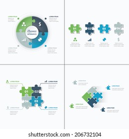 Set Of Puzzle Pieces Jigsaw Business Infographics Concept Vector