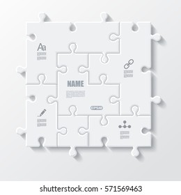 Set of puzzle pieces jigsaw business infographics concept, vector illustration.