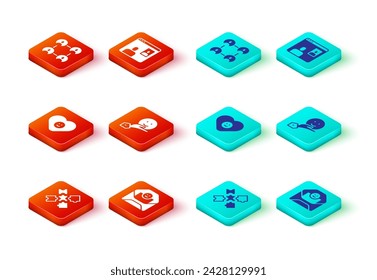 Set Puzzle pieces toy, Envelope with Valentine heart, Good relationship, Happy friendship day, Video chat conference and BFF or best forever icon. Vector