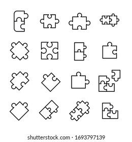 Set of puzzle related vector line icons. Premium linear symbols pack. Vector illustration isolated on a white background. Web symbols for web sites and mobile app. Trendy design. 