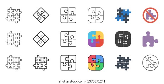 Set of Puzzle Vector icons. Isolated on White Background.