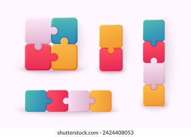 Set of puzzle vector illustration. Jigsaw Puzzle Templates. 3D Web Vector Illustrations.