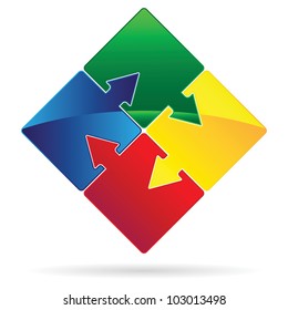 Set of Puzzles with arrows as teamwork concept vector image.