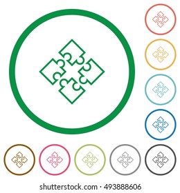 Set of puzzles color round outlined flat icons on white background