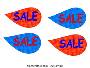 a set of puzzles in the form of droplets with the text for design isolated on white background