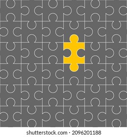 A set of puzzles jigsaw that all are connected. Every single piece is grey but there is a yellow one.