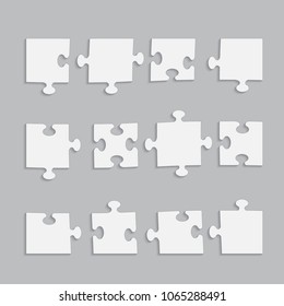 Set of Puzzles. White Material Design Puzzles Pieces. Puzzle elements