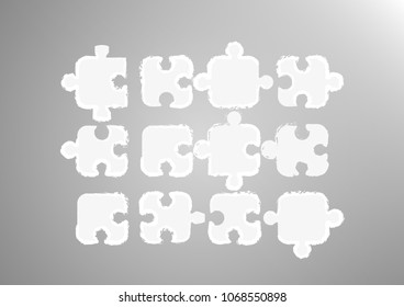 Set of Puzzles. White Material Design Puzzles Pieces. Puzzle elements.
