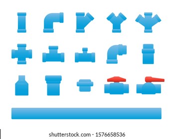 Set of PVC pipe flat design elements,Various PVC pipe joints,Vector and Illustration.