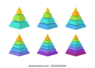 Set of Pyramid Infographic From 3 Up to 8 Steps for Business Presentation, Poster, Banner and Booklet.