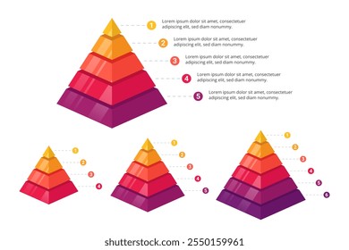 Conjunto de infografía piramidal con múltiples niveles para presentación de negocios, póster, Anuncio y folleto.