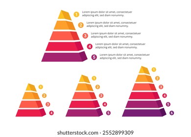 Conjunto de Infográfico de Pirâmide com Múltiplos Níveis para Apresentação de Negócios, Pôster, Banner e Livreto.