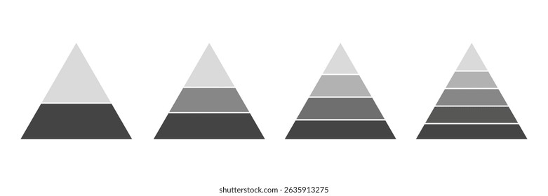 Set of pyramid inforgaphic. Gray template for diagram, presentation and pie chart. Vector illustration