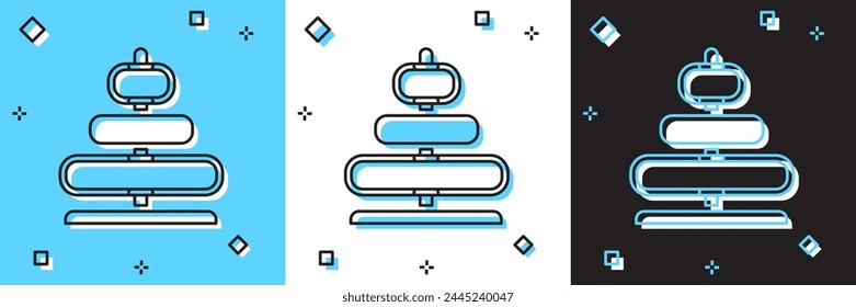 Conjunto de icono de juguete de la pirámide aislado en azul y blanco, fondo negro.  Vector