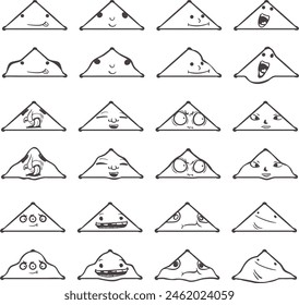 A set of pyramidal icons, where some of them are simple, while others are distorted to enhance the cartoon effect.