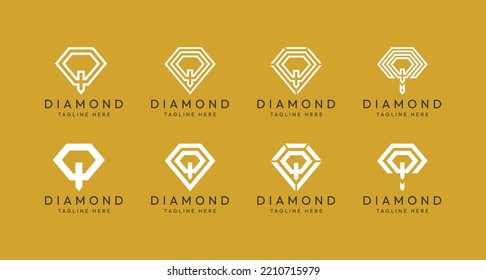 Set of Q letter diamond monogram logo design bundles. The perfect logo to use for jewelry companies, mining industries and the like.