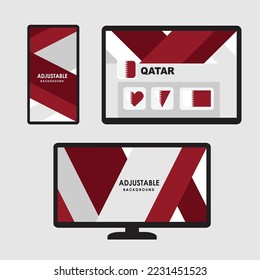 Set of Qatar flag in various shape and adjustable abstract background
